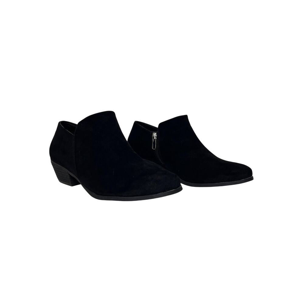 Torrid Black Faux Suede Ankle Booties Shoe Size 9 Wide Side Zip Low Heel